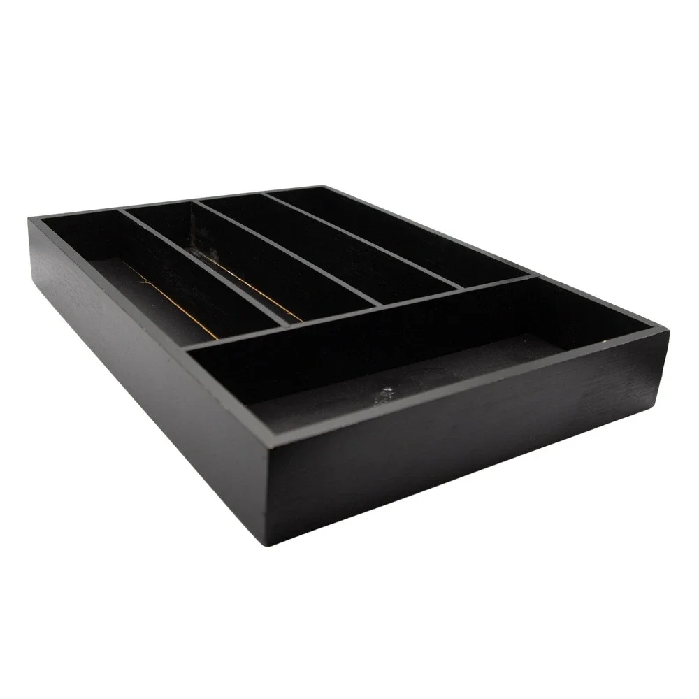 Brookstone Black Wood Drawer Organizer 5‎ Compartment Cutlery Tray 14.5x10.5